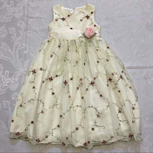 Ivory High Waist Princess Dress, Rosette & Ivy Embroidery